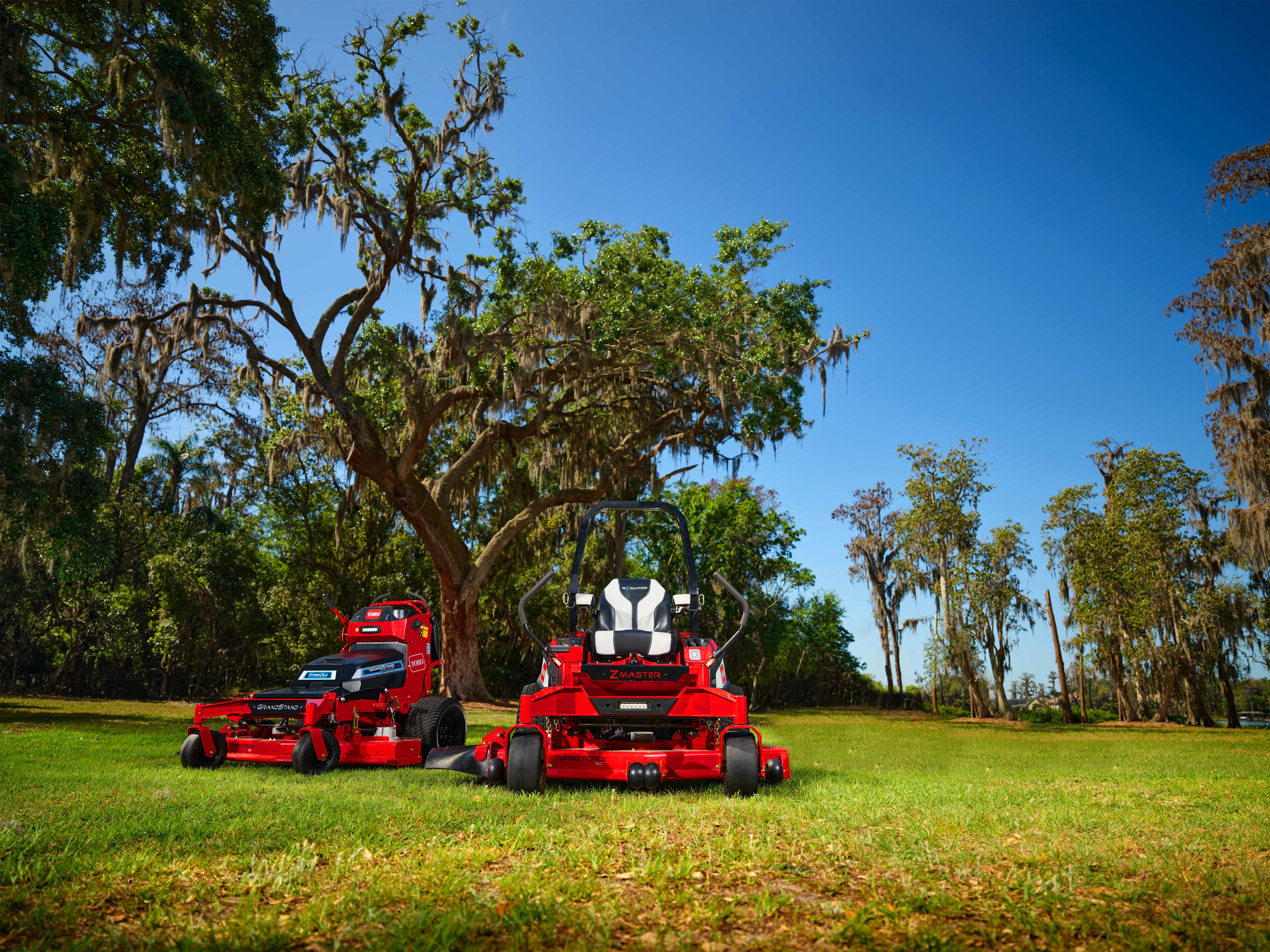 Toro Revolution battery-powered commercial lawncare equipment.